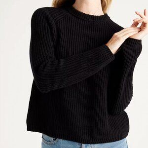 Quince 100% Organic Cotton Knit Fisherman’s Sweater Crewneck Black
